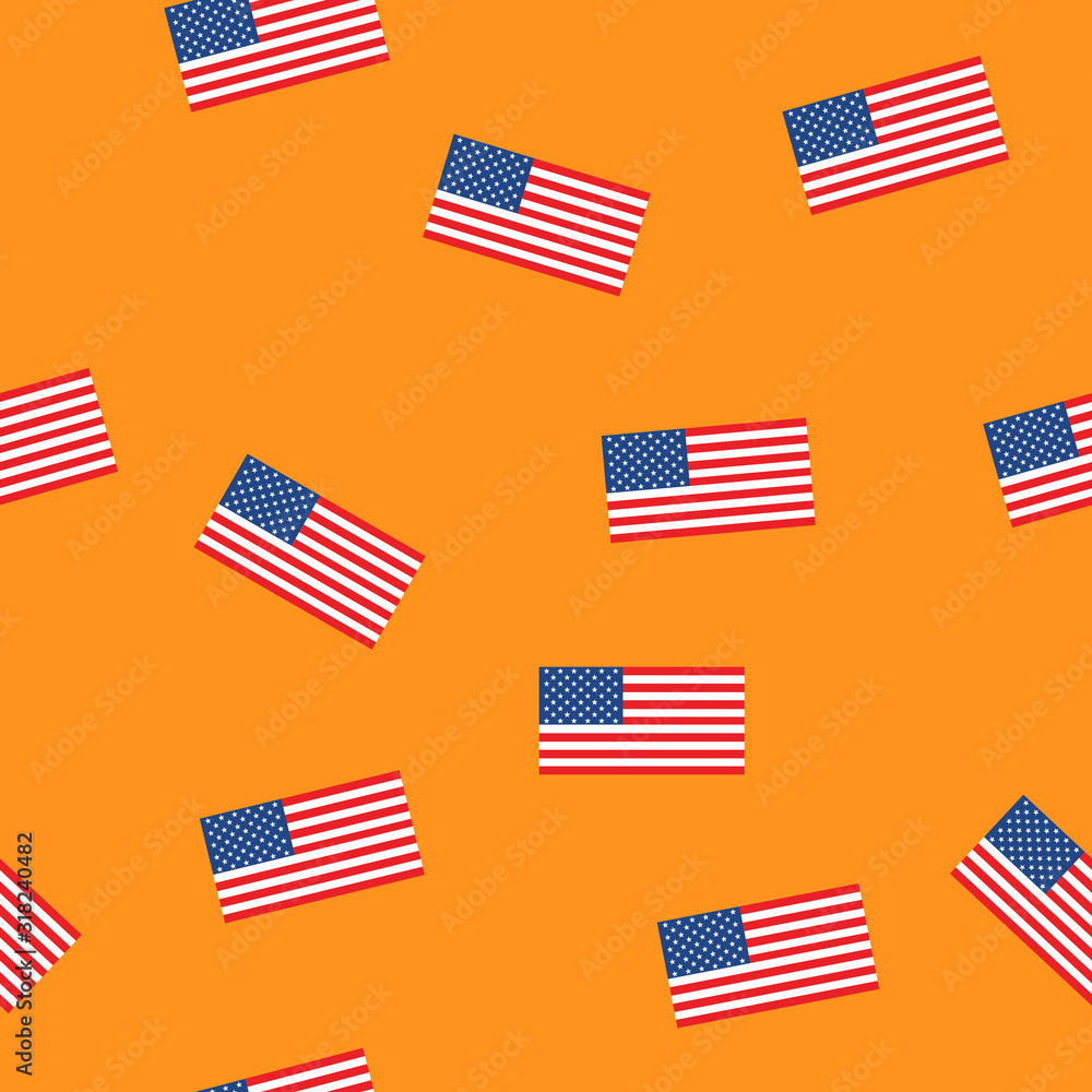 USA flag seamless patern isolated on orange background. American sign vector design USA flag seamless patern isolated on orange background. American sign vector design