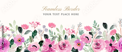 purple flower watercolor seamless border