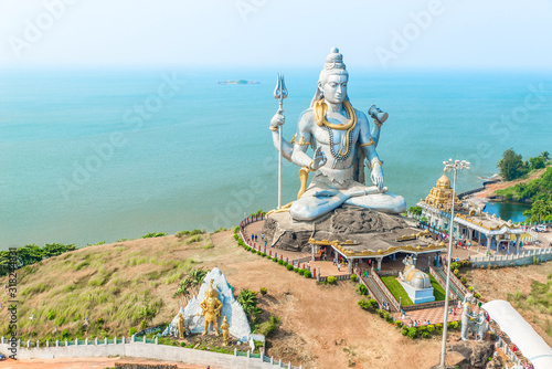 Lord Shiva at Murdeshwar Temple, Karnataka, India. Second-tallest Lord Shiva Statue. Holy places of the Hindus