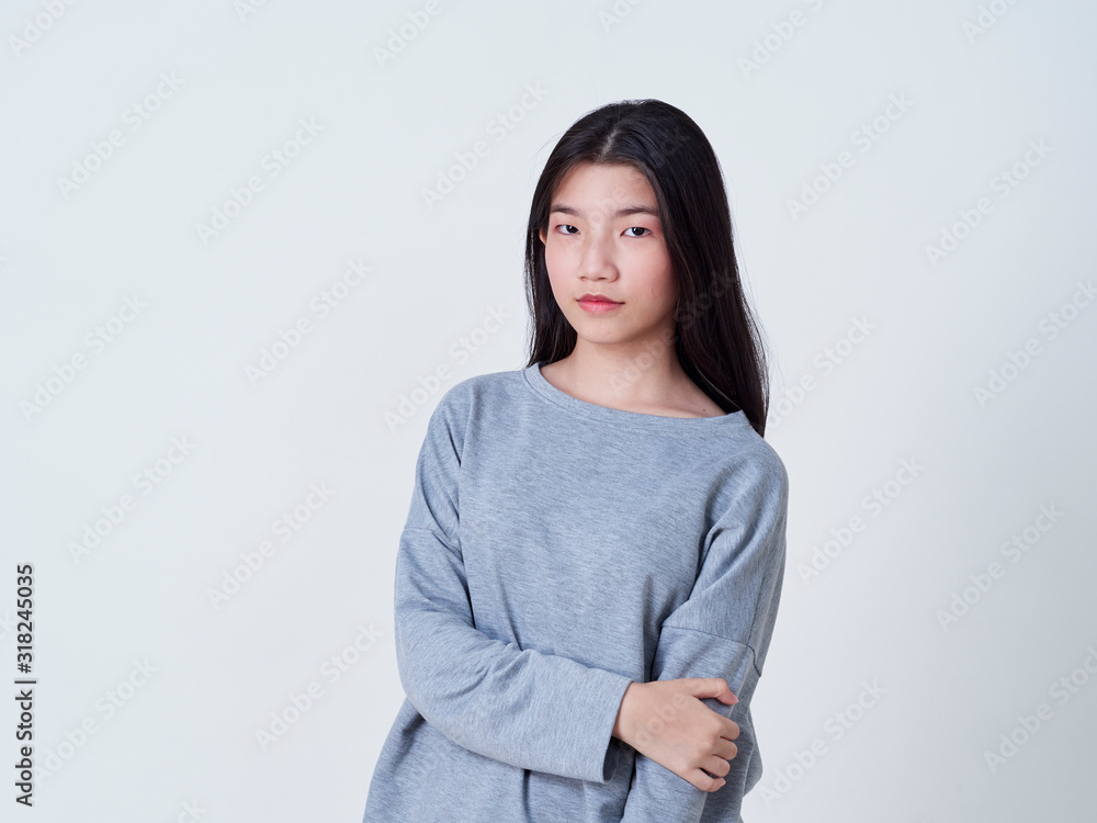 Smiling young woman over white background Smiling young woman over white background