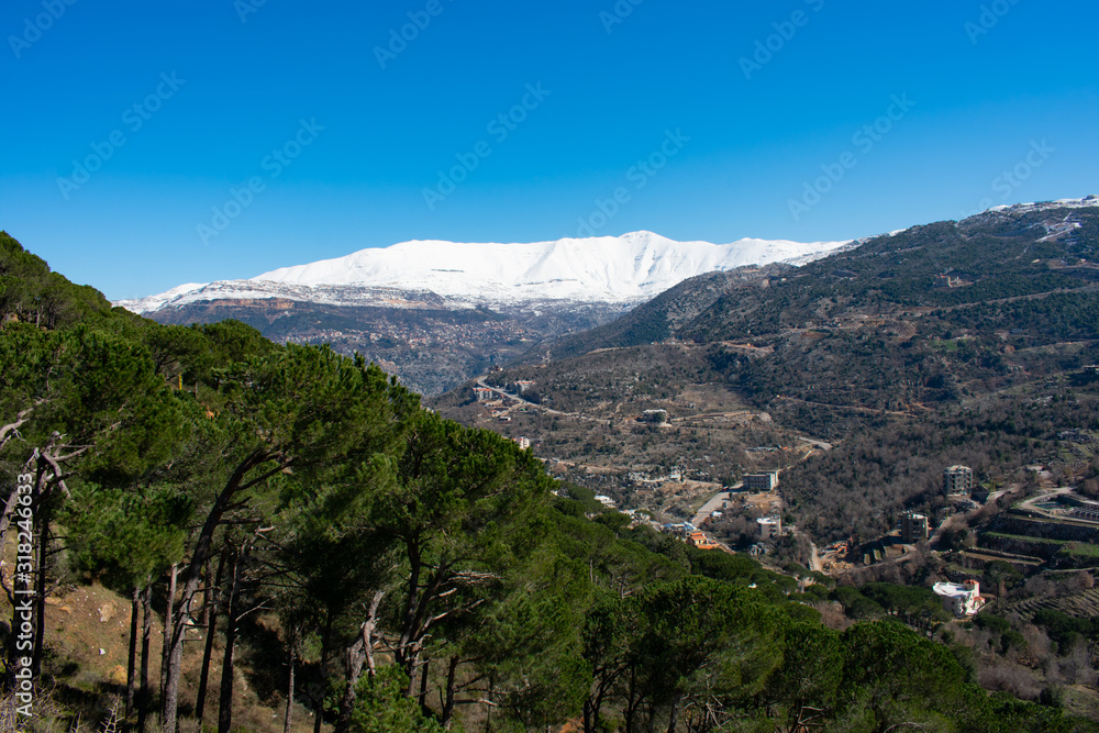 Snow covered  mountain peak in Lebanon