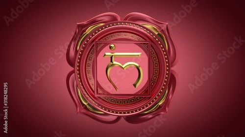 3d muladhara root chakra rotating, support, red esoteric looped background, spiritual symbol, spinning buddhist mandala, seamless animation, magical ornament loop, oriental sacred geometry concept photo