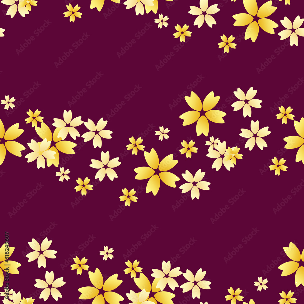 グラデーション桜 シームレスパターン 金と紫 グラデーション桜 シームレスパターン 金と紫