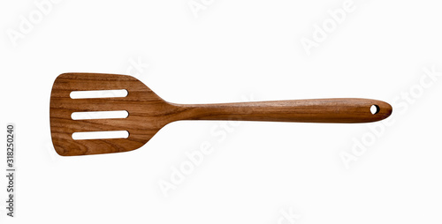 Fotografi High angle view, Spatula wooden on white background.