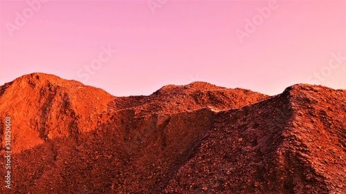 Graphics - Red Martian landscape. Landscape on the Mars with mountains