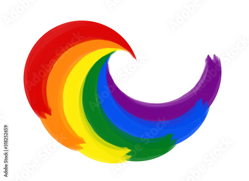 Rainbow LGBT flag fan in vibrant oil paints. Spiral shaped gay pride flag consisting of six curved colors stripes, one below the other in oil paint look. Multicolored illustration on white background.