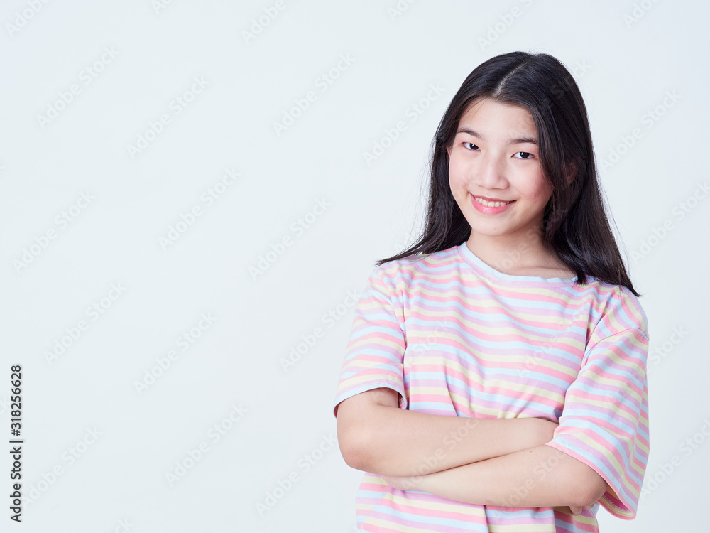 Smiling young woman over white background Smiling young woman over white background