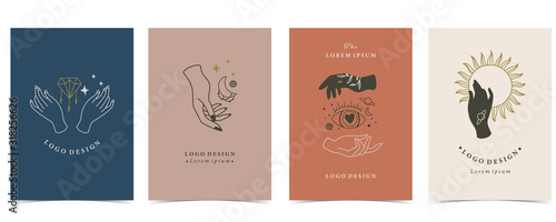 Collection of occult background set with hand,eye,moon,sun.Editable vector illustration for website, invitation,postcard and sticker