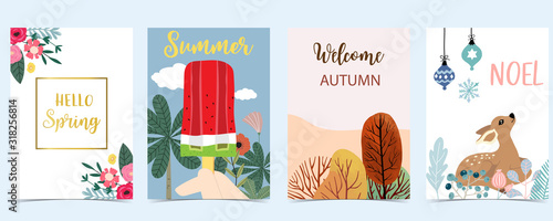Collection of winter background set for spring,summer,autumn and winter.Editable vector illustration for birthday invitation,postcard and website banner