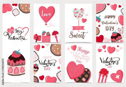 Collection of valentine’s day background set with heart,cupcake,chocolate.Editable vector illustration for website, invitation,postcard and sticker.Wording include love is sweet