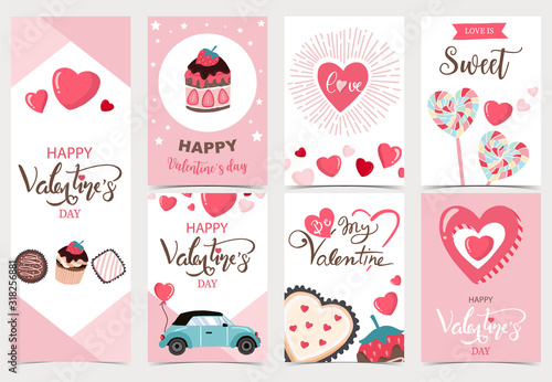 Collection of valentine’s day background set with heart,cupcake,chocolate.Editable vector illustration for website, invitation,postcard and sticker.Wording include love is sweet