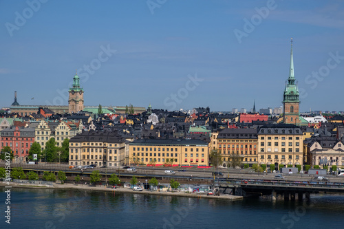 Embankment of the old city on a sunny day. Stockholm, Sweden.