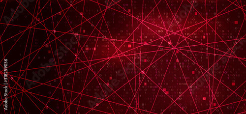 Digital Binary Code on Red Background with Lines. Hacker Attack Concept