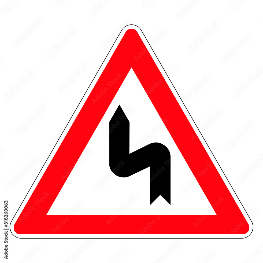 A double turn. Road sign of Germany. Vector graphics. A double turn. Road sign of Germany. Vector graphics.