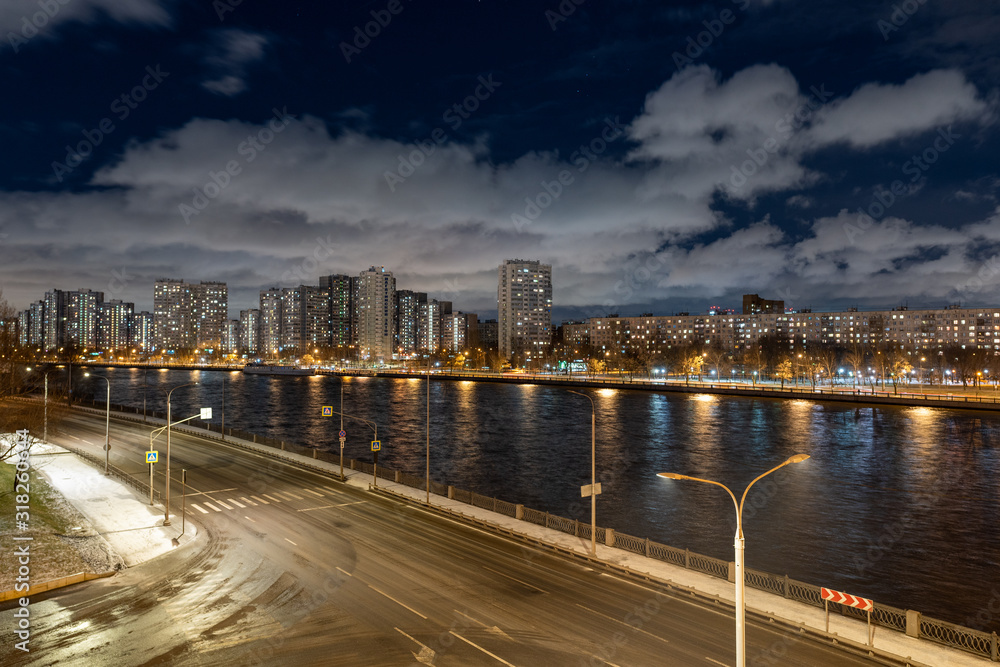 Panoramic night view of Moscow and the river Panoramic night view of Moscow and the river