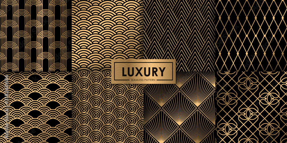Naklejka Luxury geometric seamless pattern set, Decorative wallpaper.
