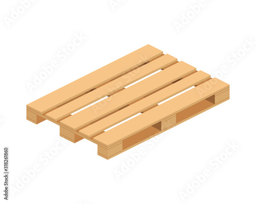 Isometric wooden empty pallet isolated on whte background. 3D warehouse packaging and transportation ecuipment vector illustration