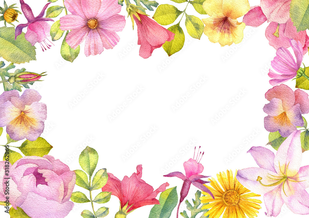 seamless pattern with watercolor drawing flowers