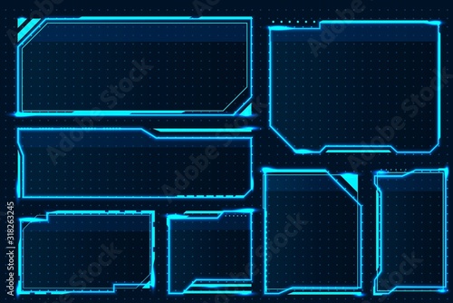 HUD box. Abstract game screen elements, futuristic technology interface frame, sci-fi military device concept. Vector hologram illustration game GUI