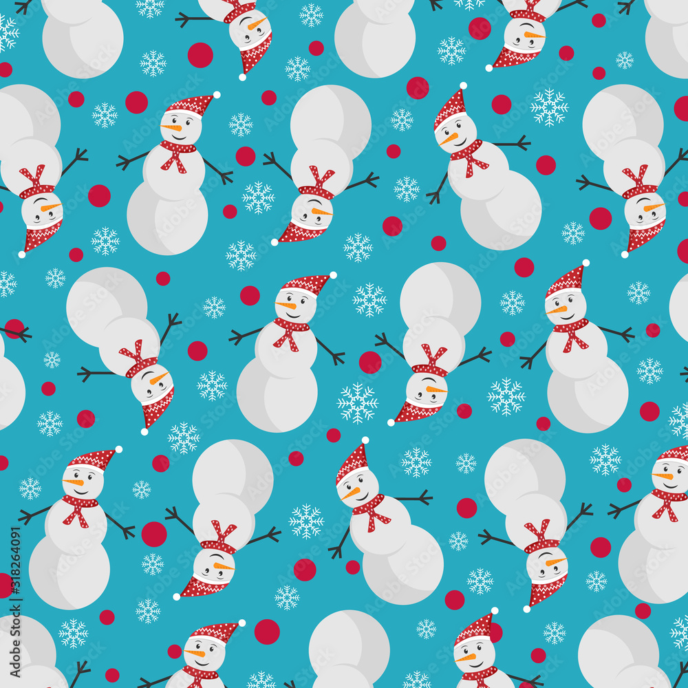 Winter pattern design with snowman. Christmas pattern. Winter background.