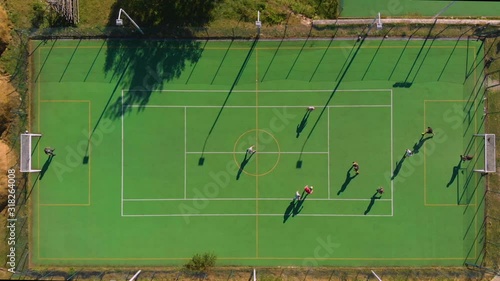 Drone fotage on soccer stadium in aerial view