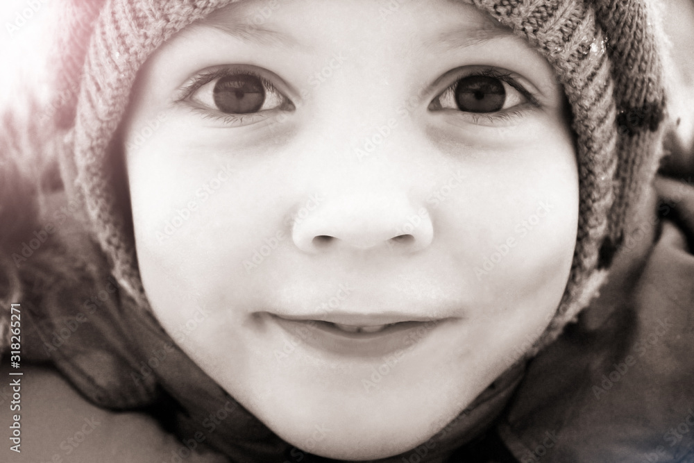 Portrait of a boy so close, front view Portrait of a boy so close, front view