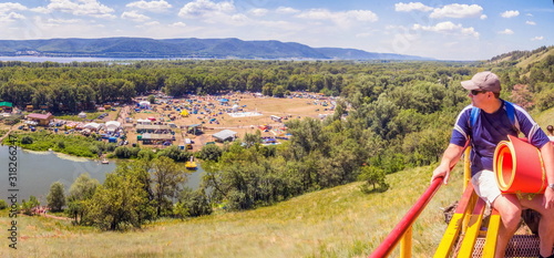 Panorama festival named after Grushin on the background of the Volga River and the Zhiguli Mountains Samara Russia. photo