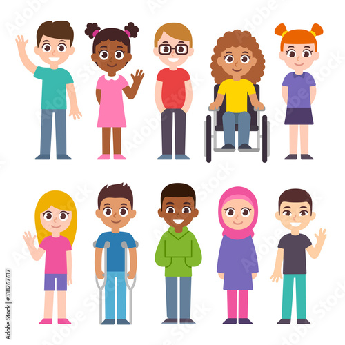 Cartoon diverse children set