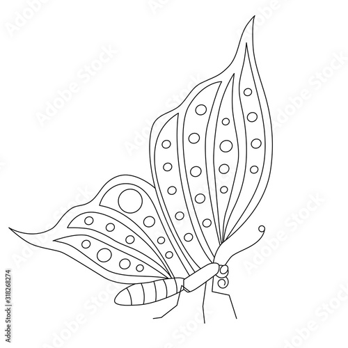 Canvas Print butterfly with circles on the wings side view coloring page black contour illust