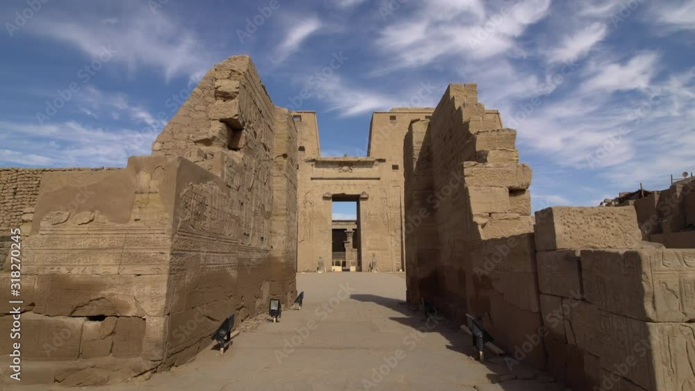 Edfu also spelt Idfu, and known in antiquity as Behdet. Edfu is the site of the Ptolemaic Temple of Horus and an ancient settlement. Egypt. Edfu also spelt Idfu, and known in antiquity as Behdet. Edfu is the site of the Ptolemaic Temple of Horus and an ancient settlement. Egypt.