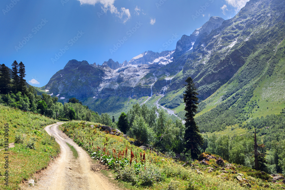 The road in the mountains of the Caucasus, deep gorge, Arkhyz