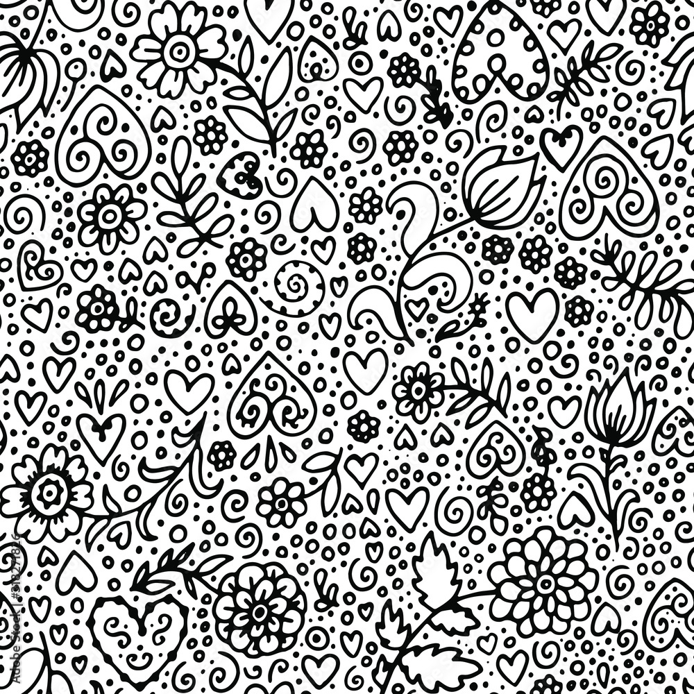 seamless pattern with flowers hearts and leaves seamless pattern with flowers hearts and leaves