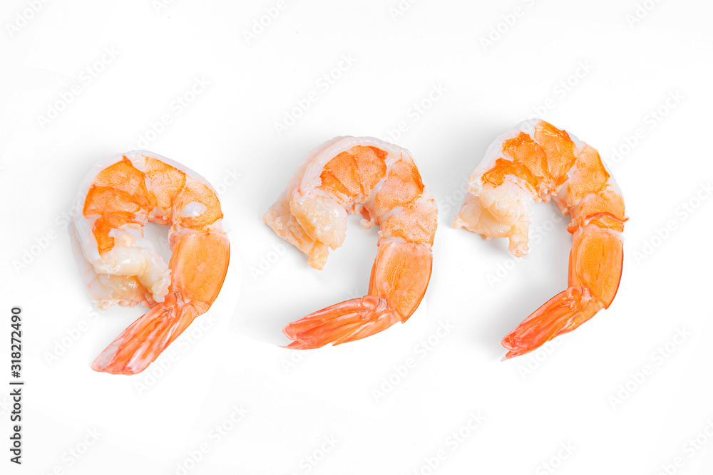 Cooked Shrimps on white background Cooked Shrimps on white background