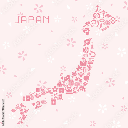 日本のアイコンでできた日本列島