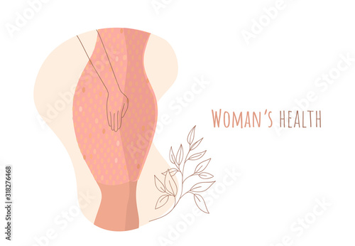 Beautiful female body and women's hygiene and health concept. Menopause, Urinary incontinence, Gynecology and care for women's sexual health. Maternity and pregnancy sign. Vector illustration.