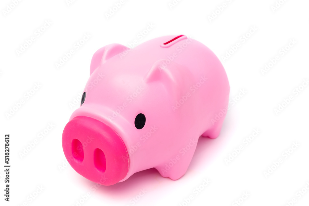 Pink piggy bank isolated on  white background
