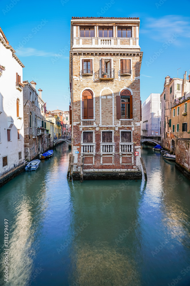 Beautiful building and architecture along romantic canal in Venice, Italy