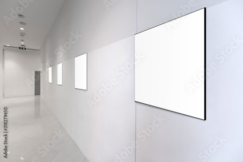 corridor interior with empty banner on wall. Advertisement concept. Mock up