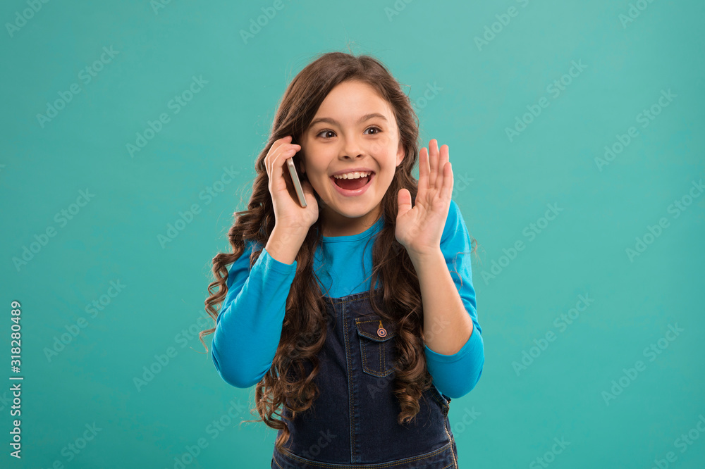 Amazing story. happy little girl having phone talk. modern life communication. kid shopping online. call service use technology. school girl talking with friend. kid speak on phone. conversation Amazing story. happy little girl having phone talk. modern life communication. kid shopping online. call service use technology. school girl talking with friend. kid speak on phone. conversation