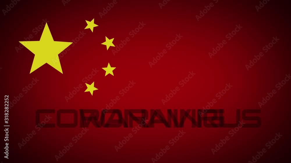 China coronavirus warning signature in front of the chinese flag with yellow stars. Spread of the deadly virus. Danger of new virus. Warning signature appearing and blinking China coronavirus warning signature in front of the chinese flag with yellow stars. Spread of the deadly virus. Danger of new virus. Warning signature appearing and blinking
