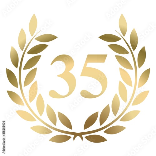 Thirty fifth birthday gold laurel wreath vector isolated on a white background 