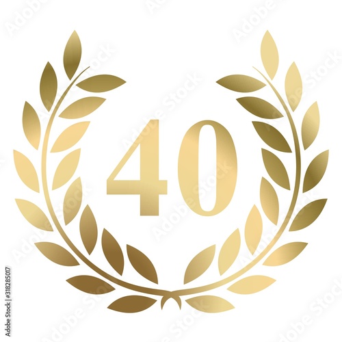 Fortieth birthday gold laurel wreath vector isolated on a white background 