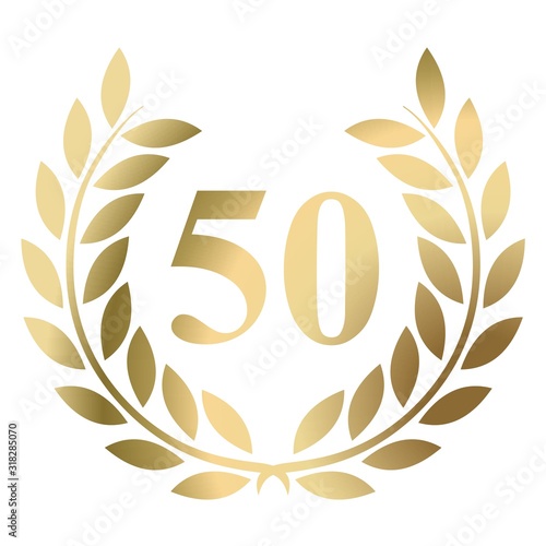 Fiftieth birthday gold laurel wreath vector isolated on a white background 