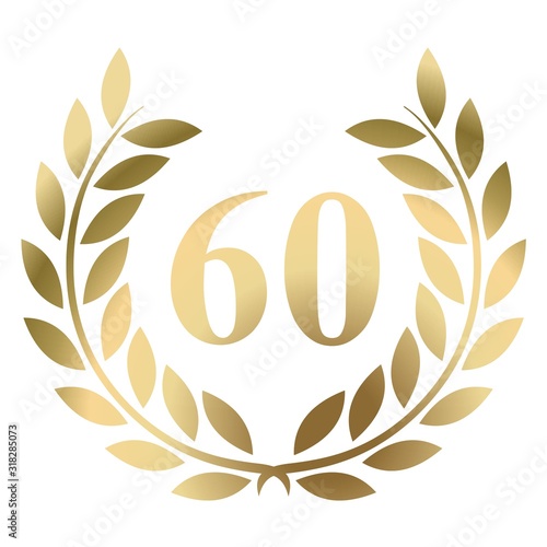 Sixtieth birthday gold laurel wreath vector isolated on a white background 