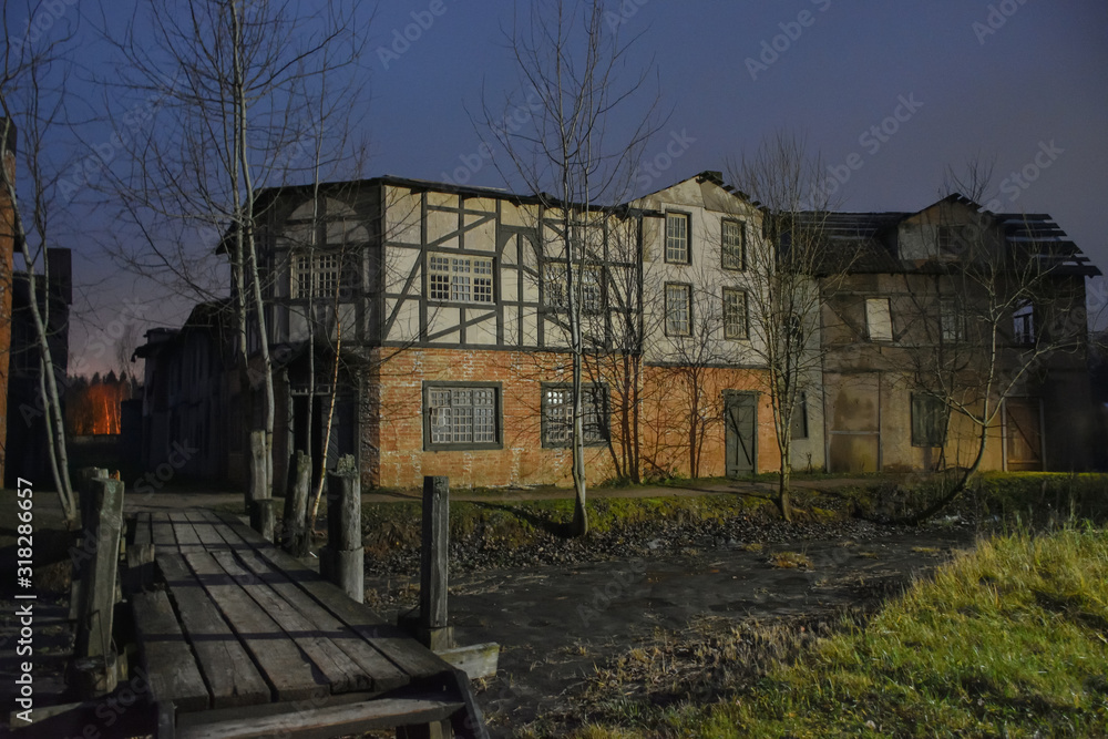 wooden medieval European house, building of an 18th-century European city, old European-style wooden house