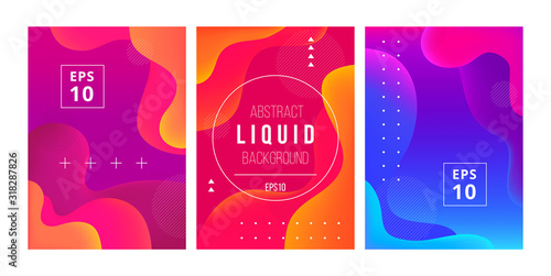 Set of minimal template in modern style design with fluid wavy shapes. Abstract background design for branding. Minimal dynamic cover design with geometric element in bright color. Vector illustration