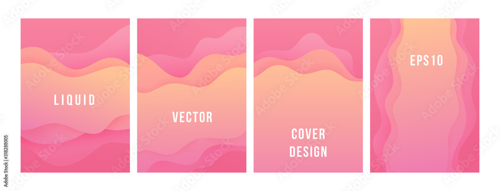 Set of minimal template in modern style design with fluid wavy shapes. Abstract background for branding. Minimal dynamic cover design with geometric element in pink color. Vector illustration