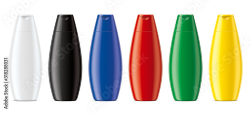 Set of Colored plastic bottles. Matt surface version. 