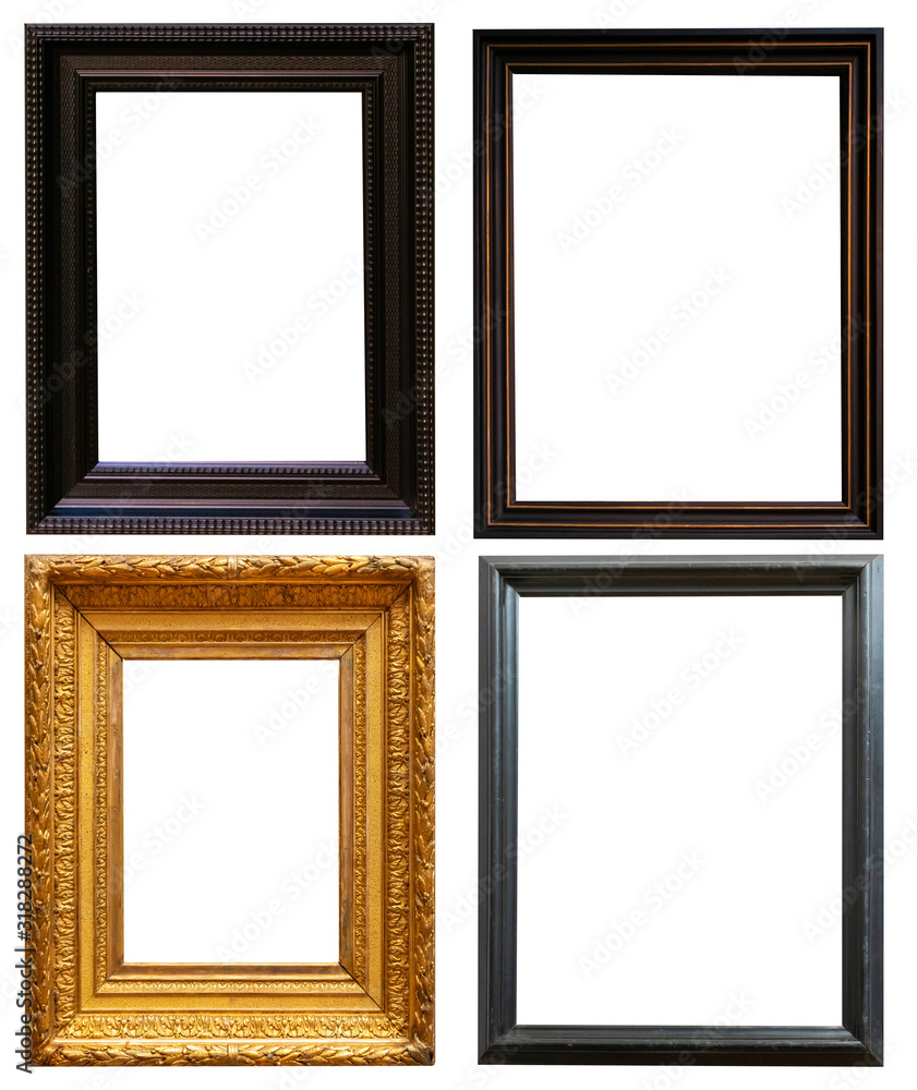 Fototapeta premium Set of golden antique frames on a white background isolated