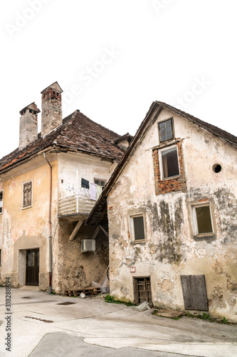 abandoned old houses isolated over white